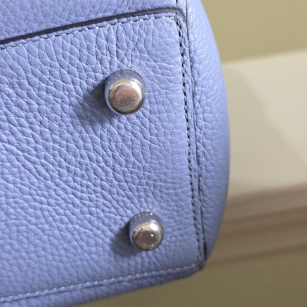 COACH C1566 Periwinkle Blue Pebbled Leather Marlie Tote Silver Chain Strap EUC - Picture 15 of 17